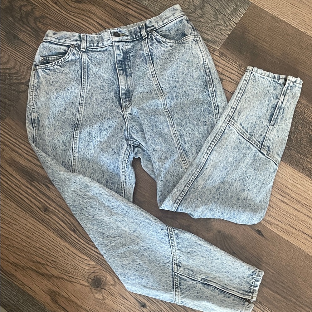 Vintage Lee Acid Wash tapered leg zip ankle high waisted jeans 15
